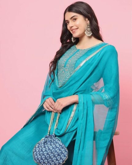 Women Embroidered Straight Kurta Set