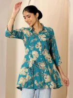 Multicoloured Printed Viscose Rayon A-line Short Kurti - Image 5