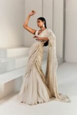 Women's frill ruffle ready to wear saree for wedding mehandi party diwali haldi reception navratra gift. - Image 2